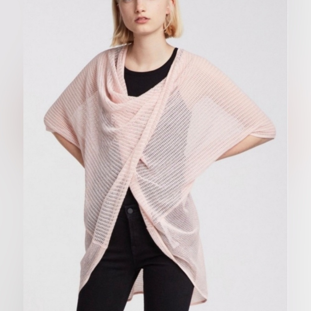 All Saints Itat Twist Tee Small Candy Pink‎ open knit flowy  sheer oversized